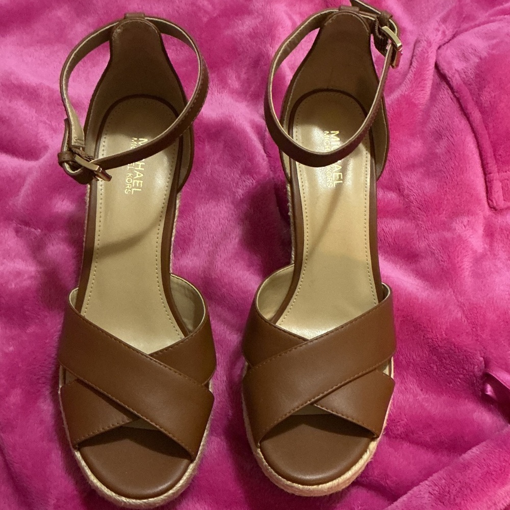 MICHAEL Michael Kors Brown and Cream Wedge Sandals